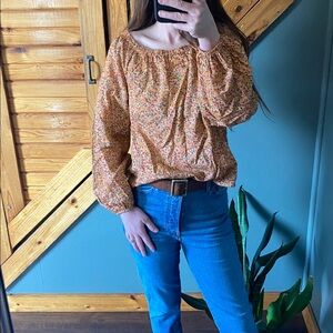 a.n.a Boho Floral Cottagecore Natural Fibers Long Sleeve Blouse Women’s Size XS
